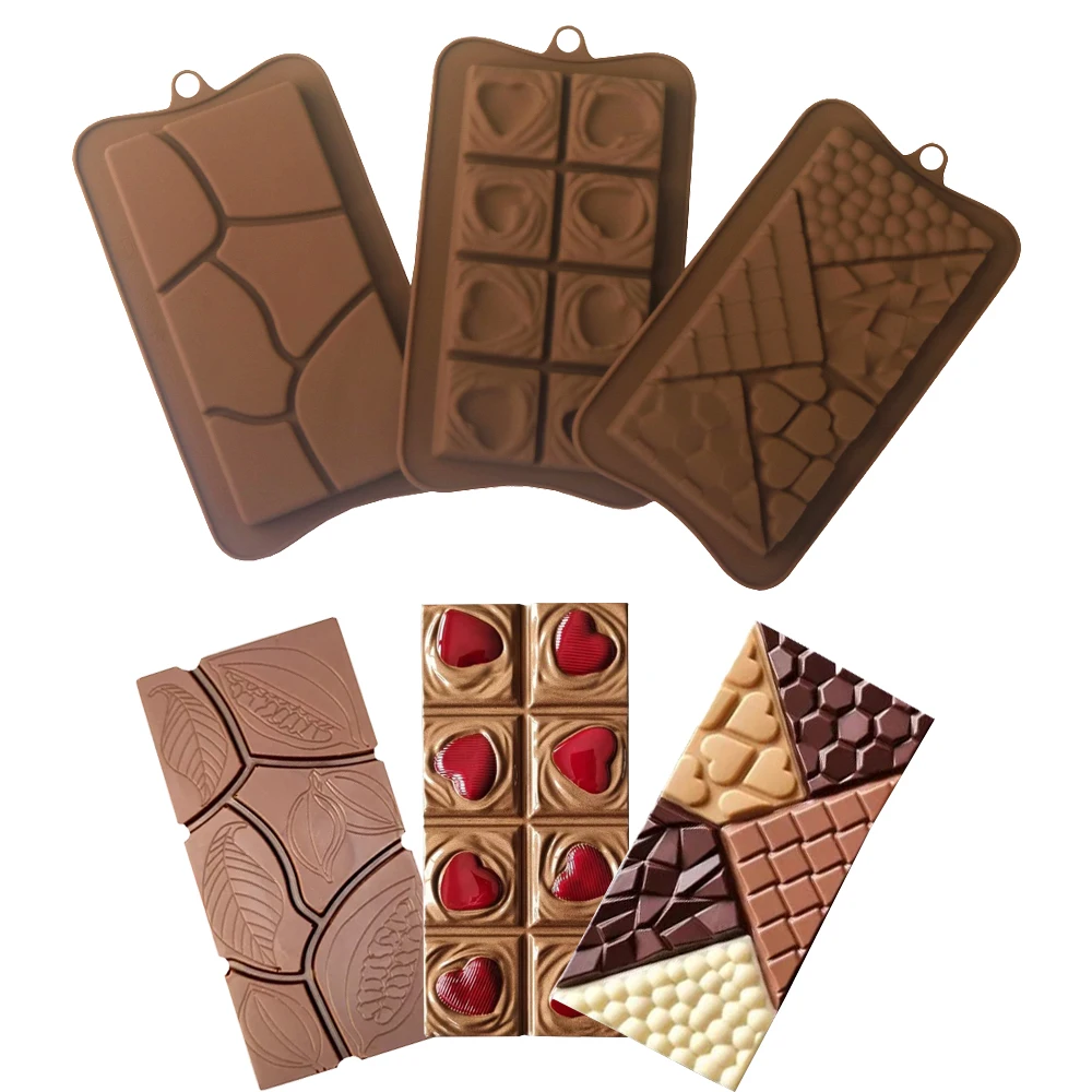 Cocoa Leaf Heart-shaped Spliced Chocolate Block Mould Silicone Chocolate Mold Child Candy Baking Tools Kitchen Dessert Tools