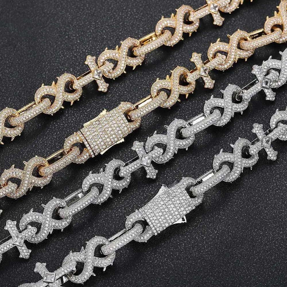 Hip hop 8-character Thorn Cross Cuban Chain Zircon Necklace Accessories Men's Bracelet Accessories