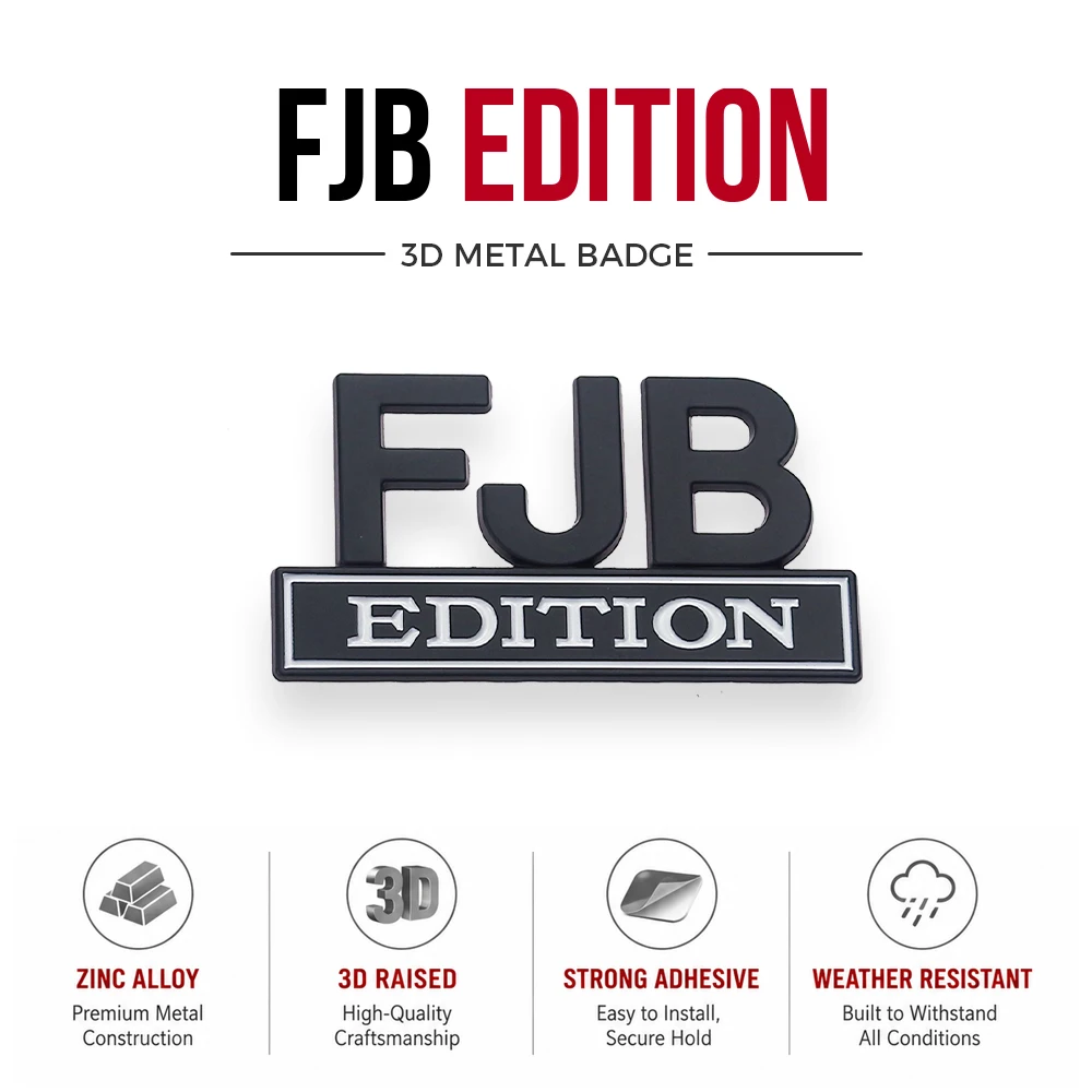 FJB Edition Zinc Alloy Car Metal Badge 3D Raised Letter Emblem Sticker Self Adhesive Fender Trunk Tailgate Door Auto Decoration