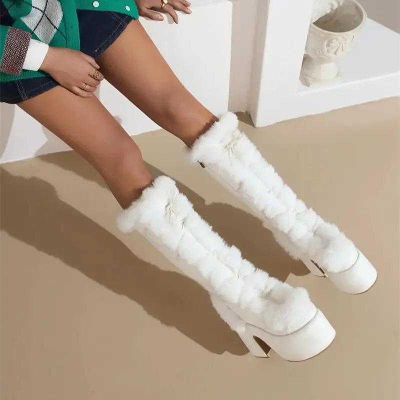 ippeum White Platform Boots Y2K Chunky Heel Camel Lolita Bratz Shoes Vigilance Gothic Knee High Boats Doll Shoes For Women