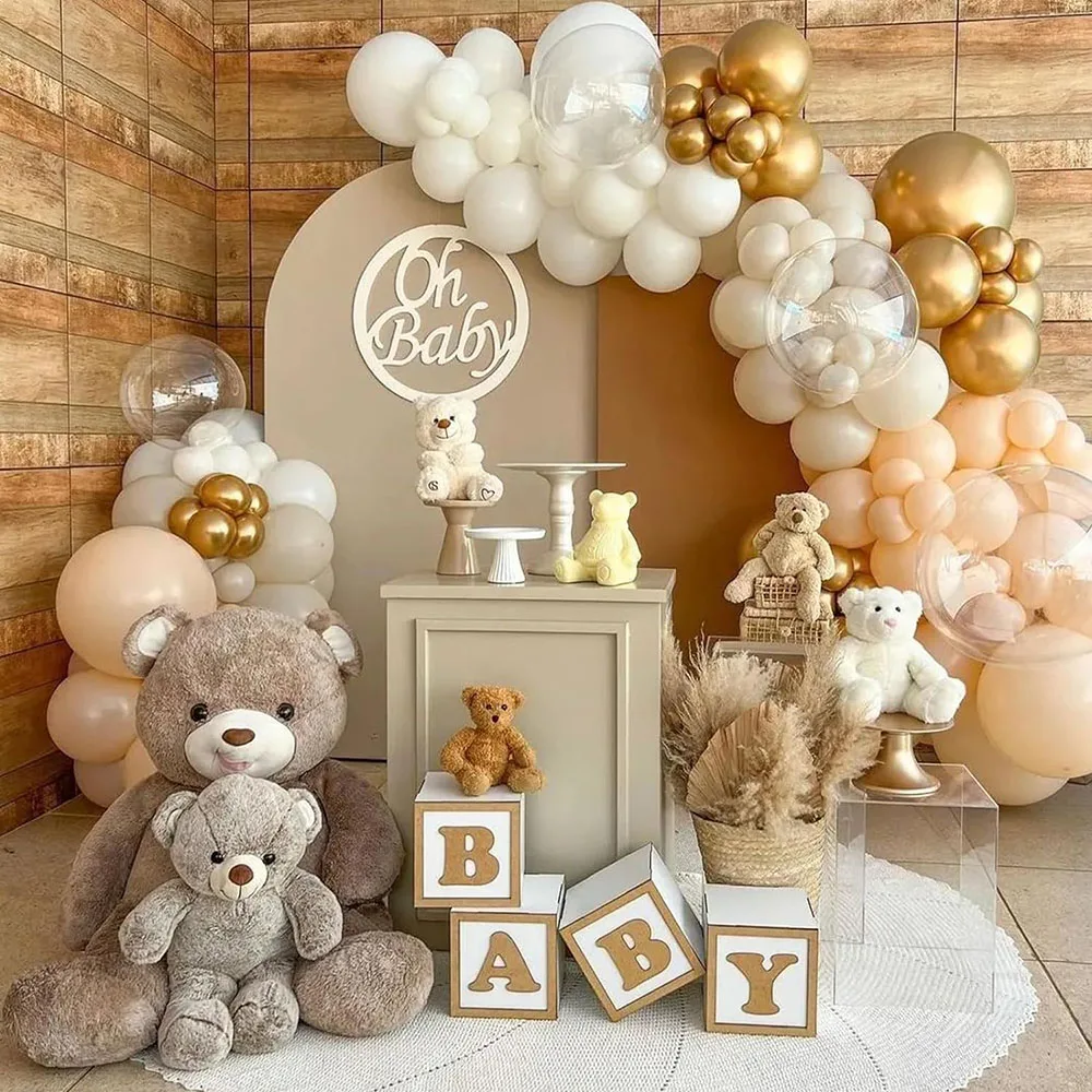 Baisha Gold Balloon Set, 12inch (approx 30.5cm )double Filled Blush Beige Boho Party Balloon with Metallic Chrome Gold Unisex Cream Nude Latex