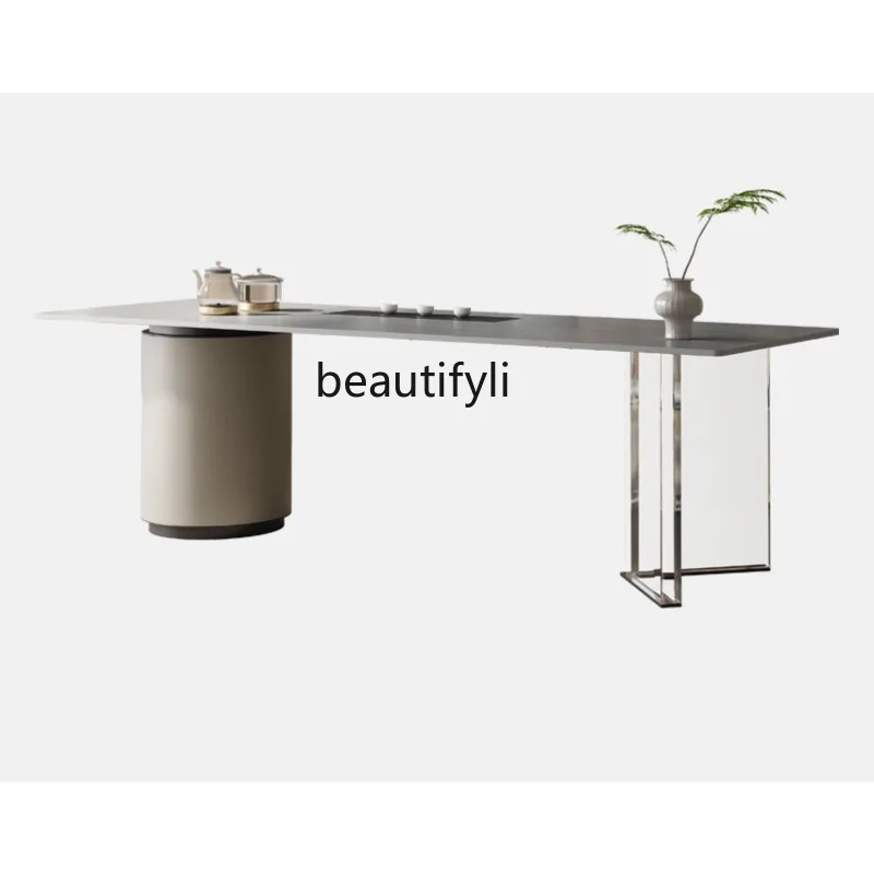 

Stone Plate Tea Table Light Luxury Modern Acrylic Suspension Office Tea Brewing Double-Use Minimalist Tea Table