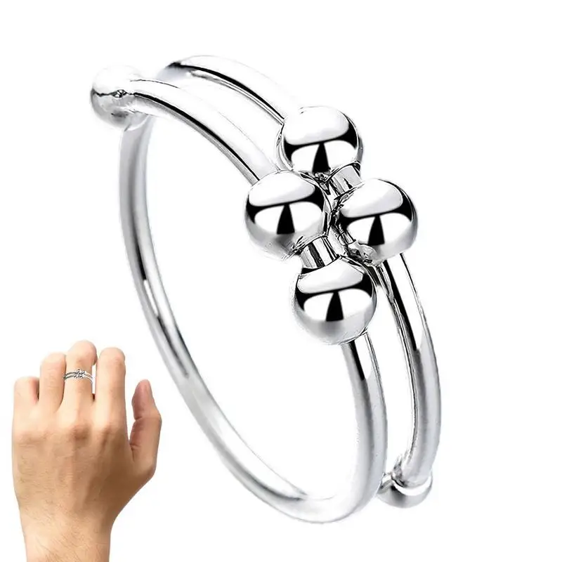 Rotate Freely Anti Stress Anxiety Ring Women Men Adjustable Stainless Steel DIYs Beads Spinner Fidgets Ring Anillo Ansiedad