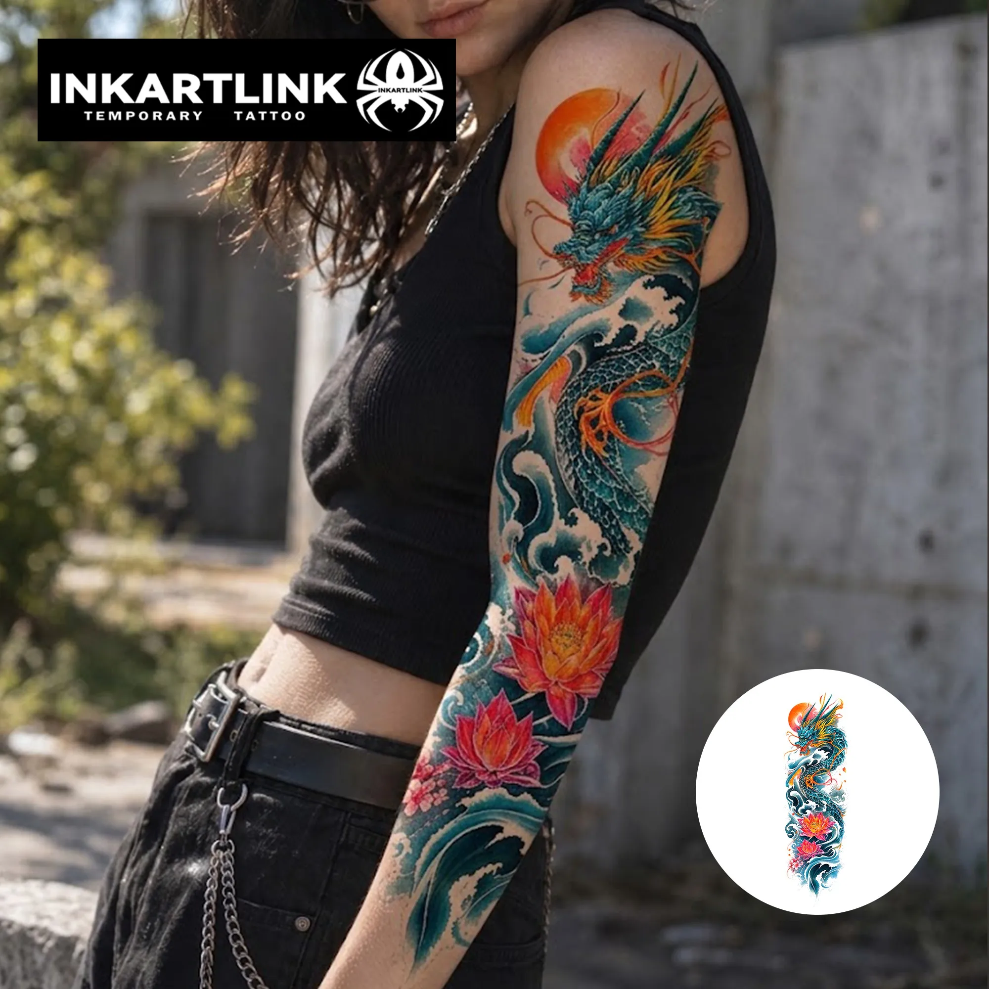 INKARTLINK 1PC Herbal Oriental Dragon Tattoo Lasts 2-5 Days, Unisex for Parties, Daily Wear & Irezumi Style
