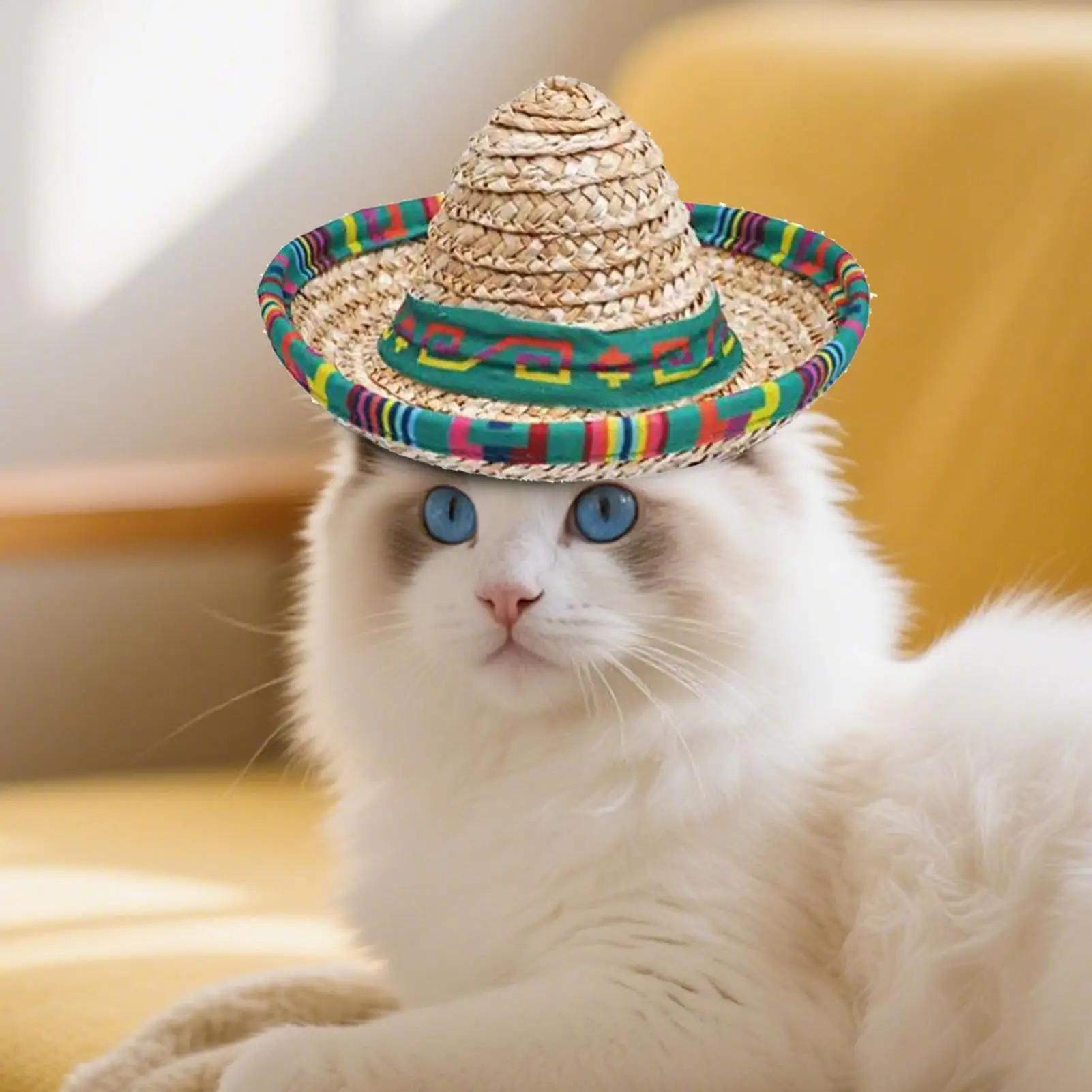 Mini Sombreros Woven Mexican Hats for Party Headband Wide-Brim Decoration Costume for Kids Children Pet Birthday Celebrations