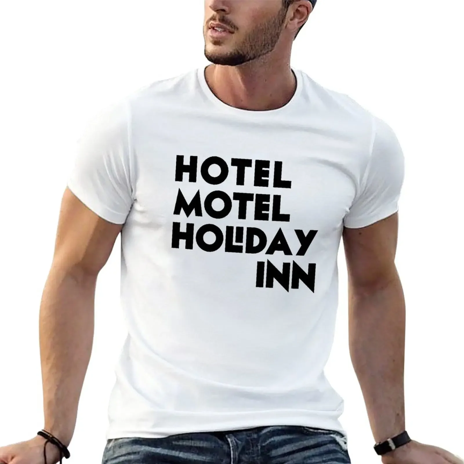 เสื้อยืดเสื้อยืดสั้นอนิเมะแบบสั่งทำเสื้อยืดตลกเสื้อยืดผู้ชายโรงแรมโรงแรมโรงแรมฮอลิเดย์อินน์เสื้อยืด2024ฤดูร้อนวินเทจตลก