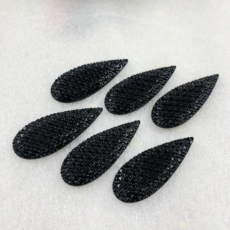 12pcs 18*47mm black water drop Rhinestone Applique Crystal Stone Flat Back Strass for Crafts DIY jewelry accessories craft