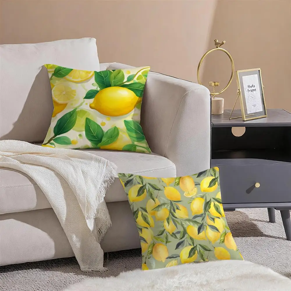 Fashon Lemon Cushion Cover Silky Short Plush Invisible Zipper Dustproof Sofa Pillow Case for Home Decor