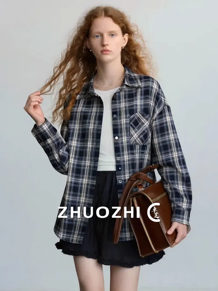 

ZhuoZhi Plaid ket Collar irt Spring 2026 Casual Soft Layered Loose Women's irt French Sle Long Sve Breathable