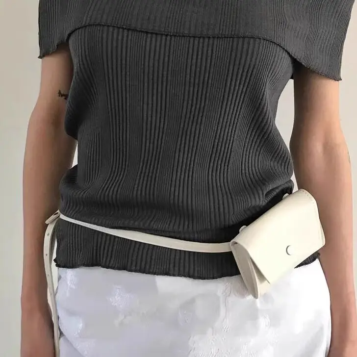 Trendy Retro Women's Waist Bag Square  Bag Korean Style Belt Card Holder Fashion Accessory Soft PU Material
