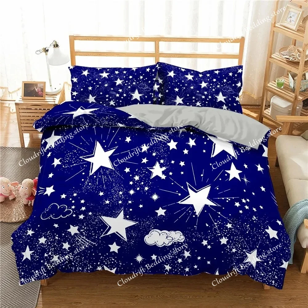 Star Printed Bedding Set Queen Size Galaxy Duvet Cover Set Boy Fantasy Universe Comforter Cover Ultra-Soft Polyester Quilt Cover