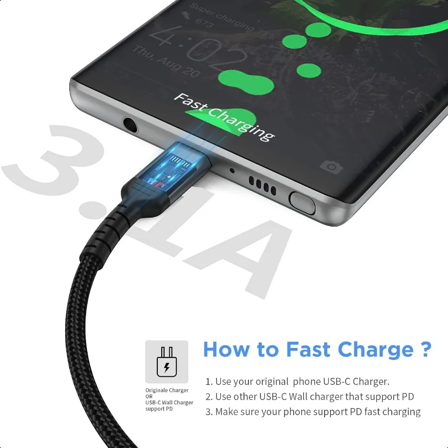 سلك شاحن USB C مقاس 6 بوصات مكون من قطعتين كابل USB C إلى C قصير مضفر للشحن السريع كابل USBC متوافق مع iPhone 15 Samsung Gala