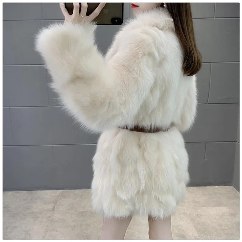 Nachahmung Fuchs Mantel Frauen, Überzogene Knopf Kurze Jacke, Weibliche Lose Verdicken Warme Kleidung, Hohe Qualität, Neue, Winter
