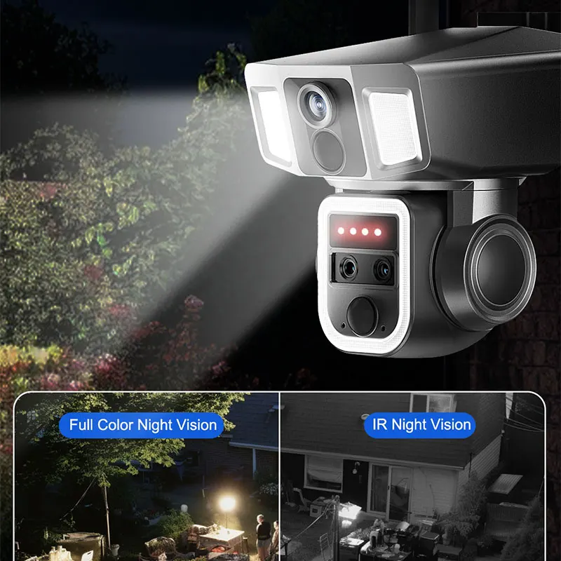 6MP Triple  Lens 10X Zoom Floodlight Solar Power Wireless PTZ IP Camera AI Humanoid Detection Home Security CCTV Baby Monitor