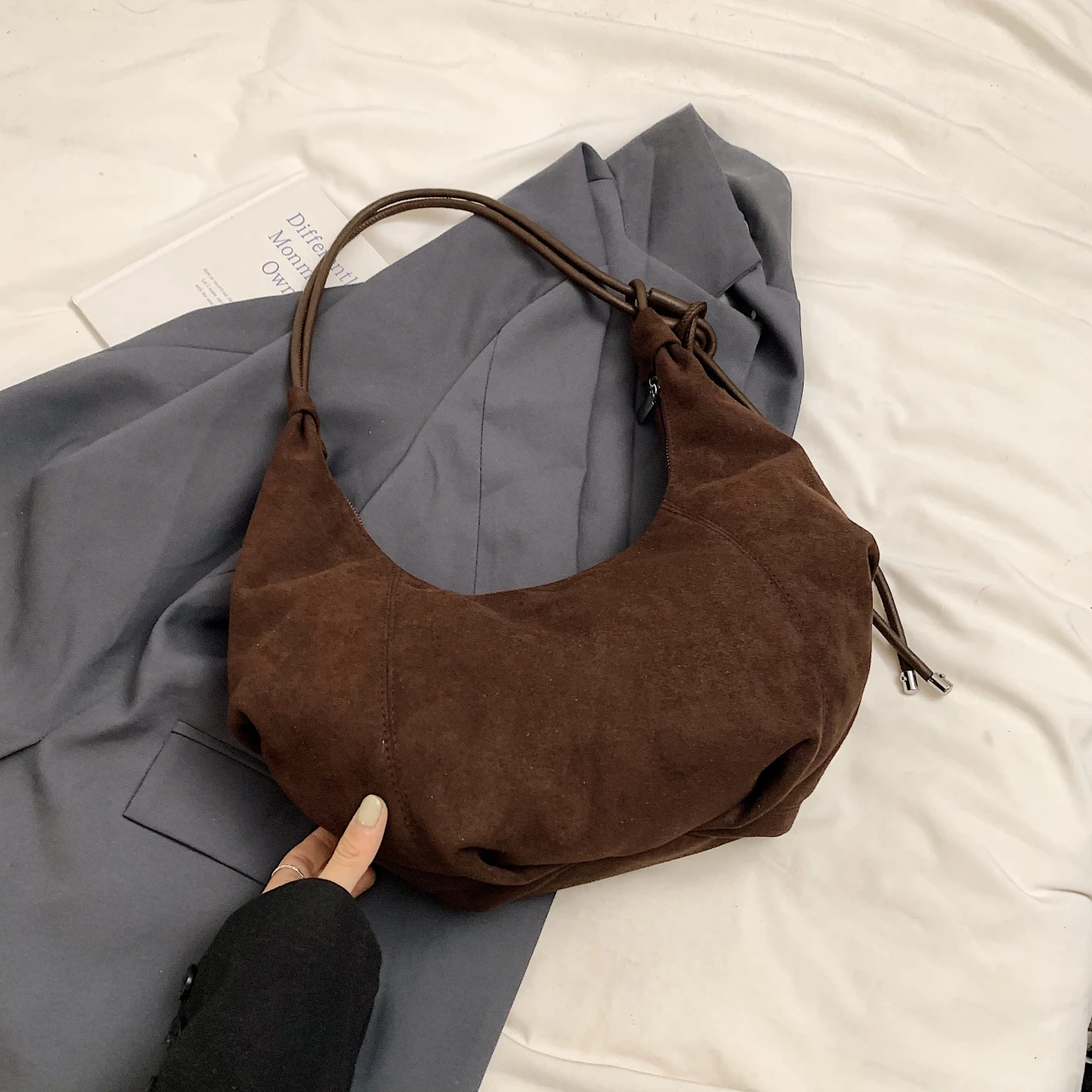 Vintage Suede Tote Bag For Women Autumn Winter New Large Capacity Commute Shoulder Handbags Fashion Trend Underarm Bags Hobo Bag