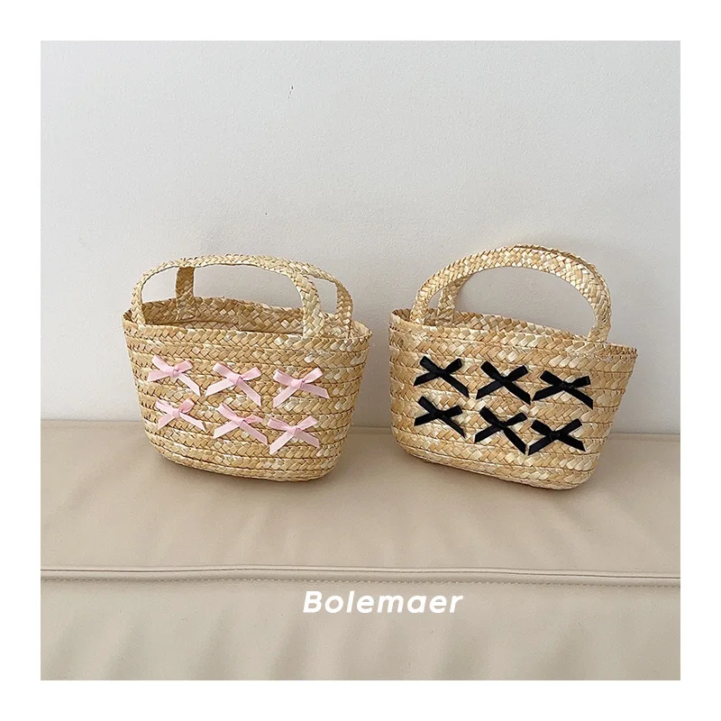 2024 Korea Summer Kids Straw Bag Kids Accessories Cute Bow Kid Bag Children\'s Handbags Girls Bag