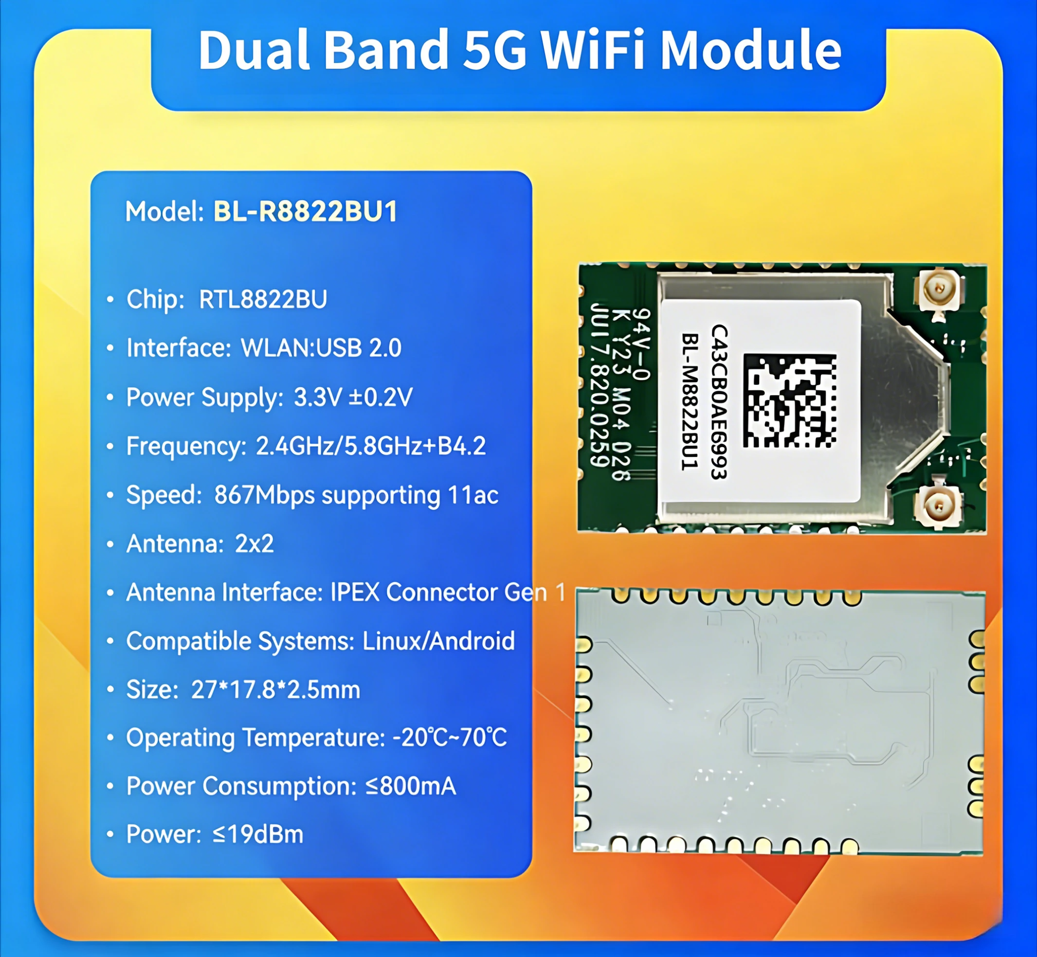 BL-R8822BU1 Dual Band 5G WiFi Module with RTL8822BU Chip HDMI Video Transmission BT Wireless USB Adapter for Video Devices
