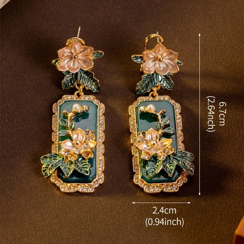 Oriental Palace Long Drop Earrings, Heavy Craft Embossed Retro Exaggerated Vintage Statement Ornament
