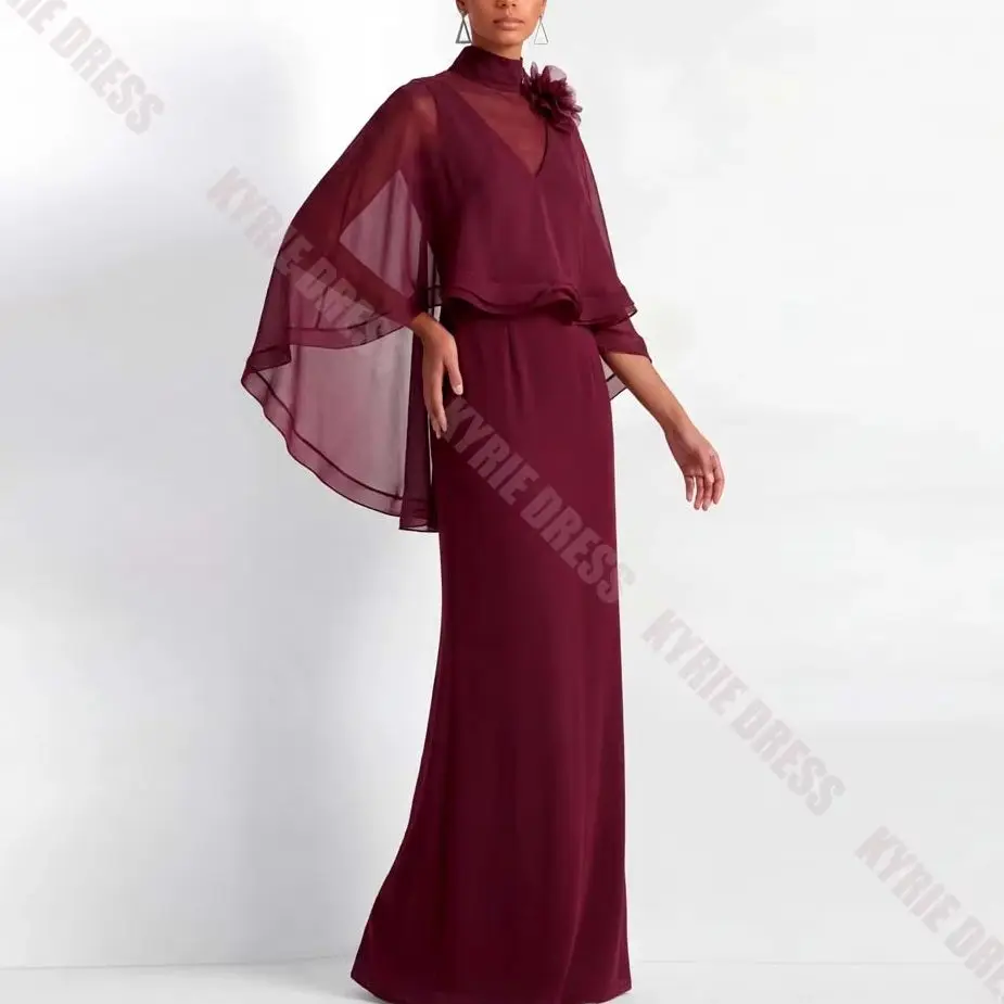 Customized Mother of The Bride Dresses Decoration Cape V Neck Sleeveless Applique Chiffon for Wedding Guest Gowns Party Dresses