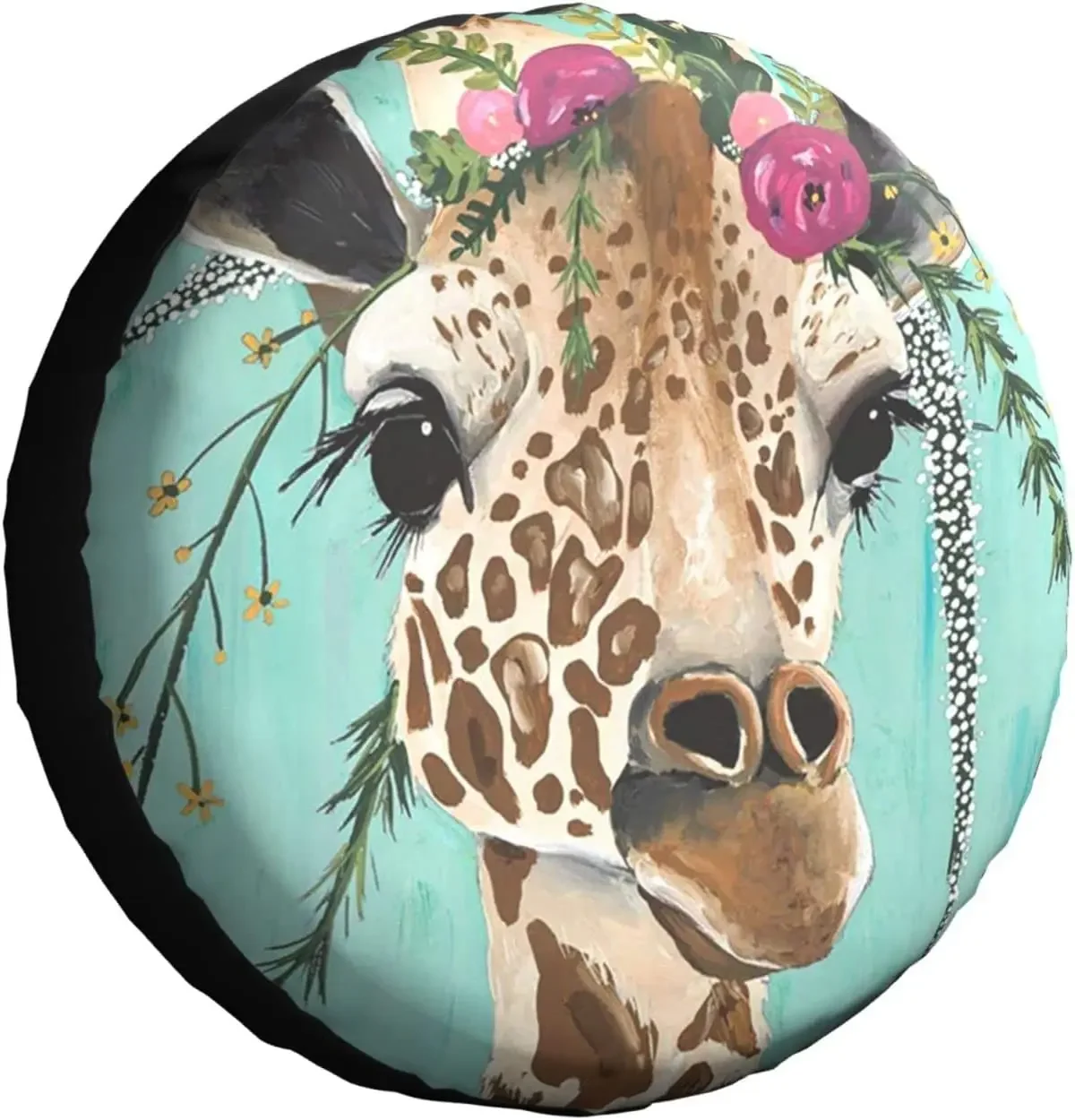 Giraffe with Floral Print Tire Cover Wheel Protectors Weatherproof Universal for Trailer RV SUV Truck Camper Travel Trailer