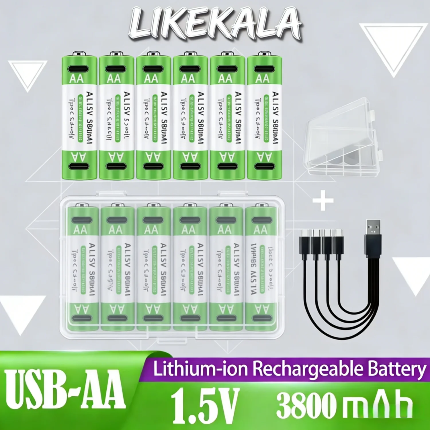 

Fast Charging 3800mAh AA & 3000mAh AAA Rechargeable Lithium Batteries, Type-C USB for Remotes Mouse Toy Home Use Electronic Toys