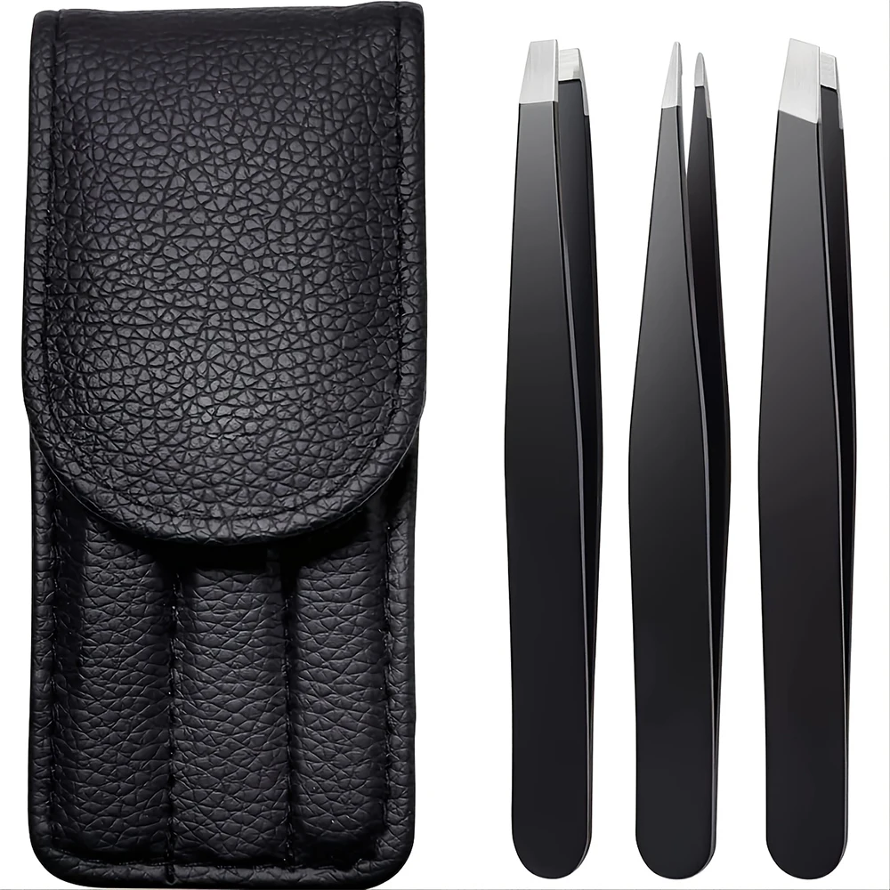 Pinzetten-Set 3-4 Stück Premium Edelstahl Augenbrauen-Pinzetten mit Präzisionsspitze für Körper- und Gesichtshaarentfernung – Detail 11