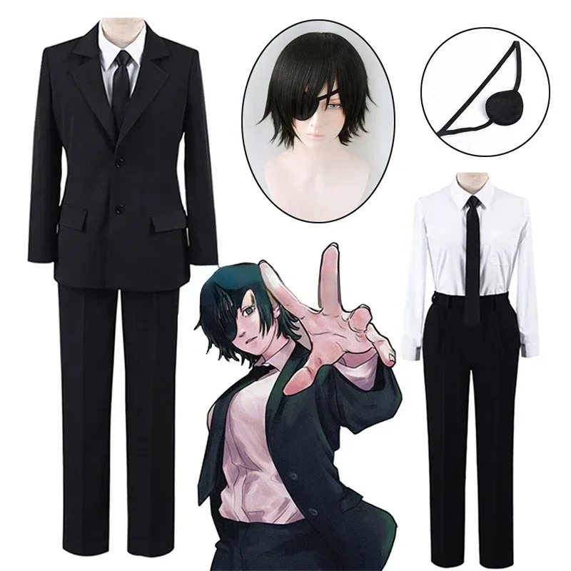 Chainsaw Man Part 2 Himeno Anime Cosplay Costumes Wig Eye Patch Coat Pants Shirt Tie Black Uniform Suit Halloween Role Play