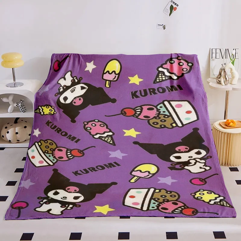 

Kuromi Sanrio HD Printed Flannel Thin Blanket Throw.Four Season Blanket.for Sofa,beds,living Rooms,travel Picnic Blankets Gifts