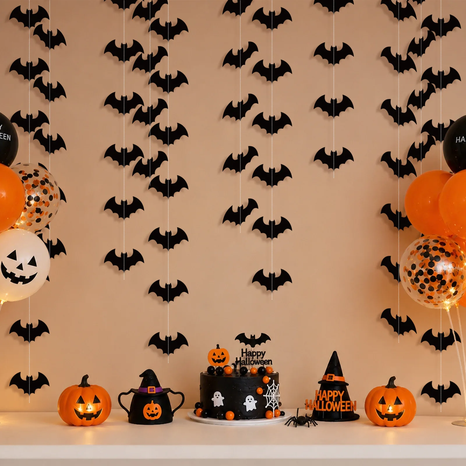 2-meter Halloween Bat Skeleton Cutout Paper Streamer Dark Style Hanging Decor Party Wall Atmosphere Fabric Hanging Decoration