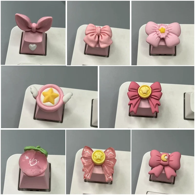 DIY personalizado Bow Key Cap, orelha de coelho, transparente, R4 Eixo transversal, rosa jogo, Keycap teclado mecânico