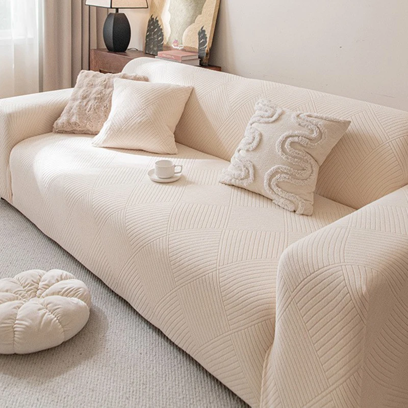 High Elastic Geometric Stripes Couch Covers Nordic Non-Slip Sofa Cover with Elastic Band Anti-Scratch Skin-Friendly Home Textile