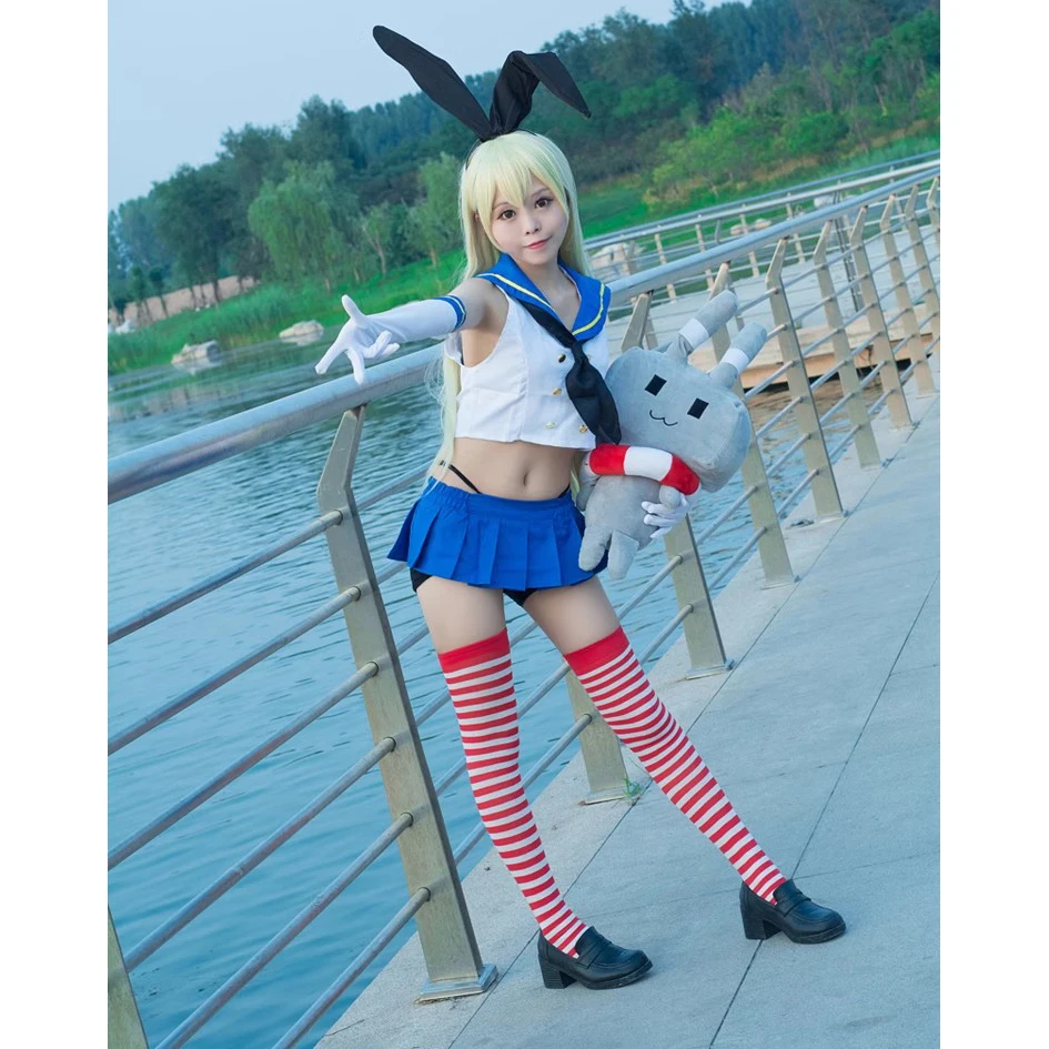 Coleção Anime Kantai fantasia feminina, Cosplay Shimakaze, Kancolle, Fato de coelho, Roupa de marinheiro, Uniforme Sexy Girls, Festa de Halloween