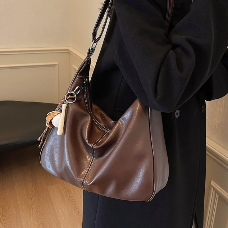 

Повседневная сумка-тоут из темно-коричневой кожи с эффектом масляного воска, простая и стильная, с регулируемым ремнем, легкая сумка для шопинга и путешествий