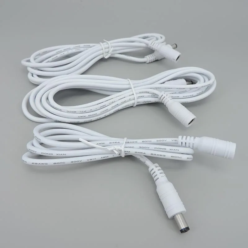 1/1.5/3/5m biały 12V DC męski do żeńskiego 5.5x2.1mm przedłużacz kabla zasilacz zasilacz 22awg 3A złącze przedłużacz wtyczka
