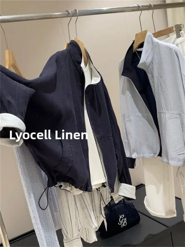 High-End Outlet Autumn New Style Short Drawstring Jacket Women's Fashion Trendy Stand Collar Outerwear Korean Loose Fit