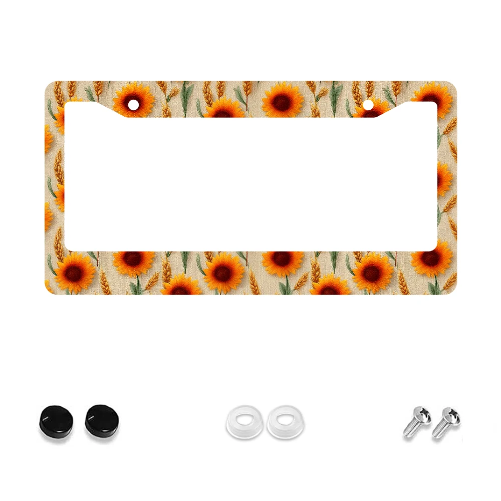 

1 шт. винтажная рамка номерного знака с желтым подсолнухом и 2 отверстиями, алюминиевый материал, 6x12 дюймов с комплектом винтов, ретро-декор автомобиля