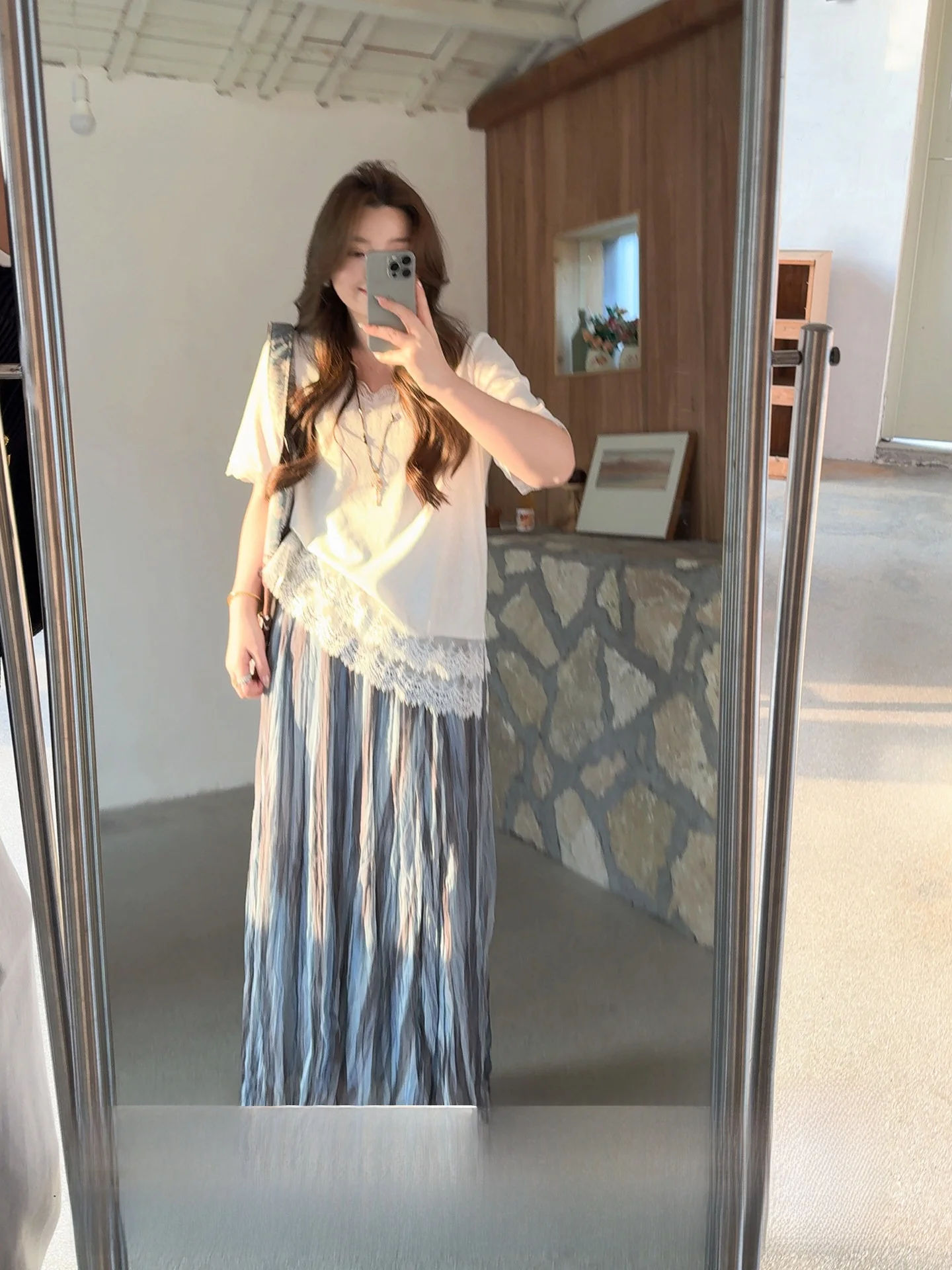 

White Lace ort Sve V-Ne Cotton Blend T-irt Summer New Sle plus Size Women's Clothing by Miss ng Cloud Ice Sand