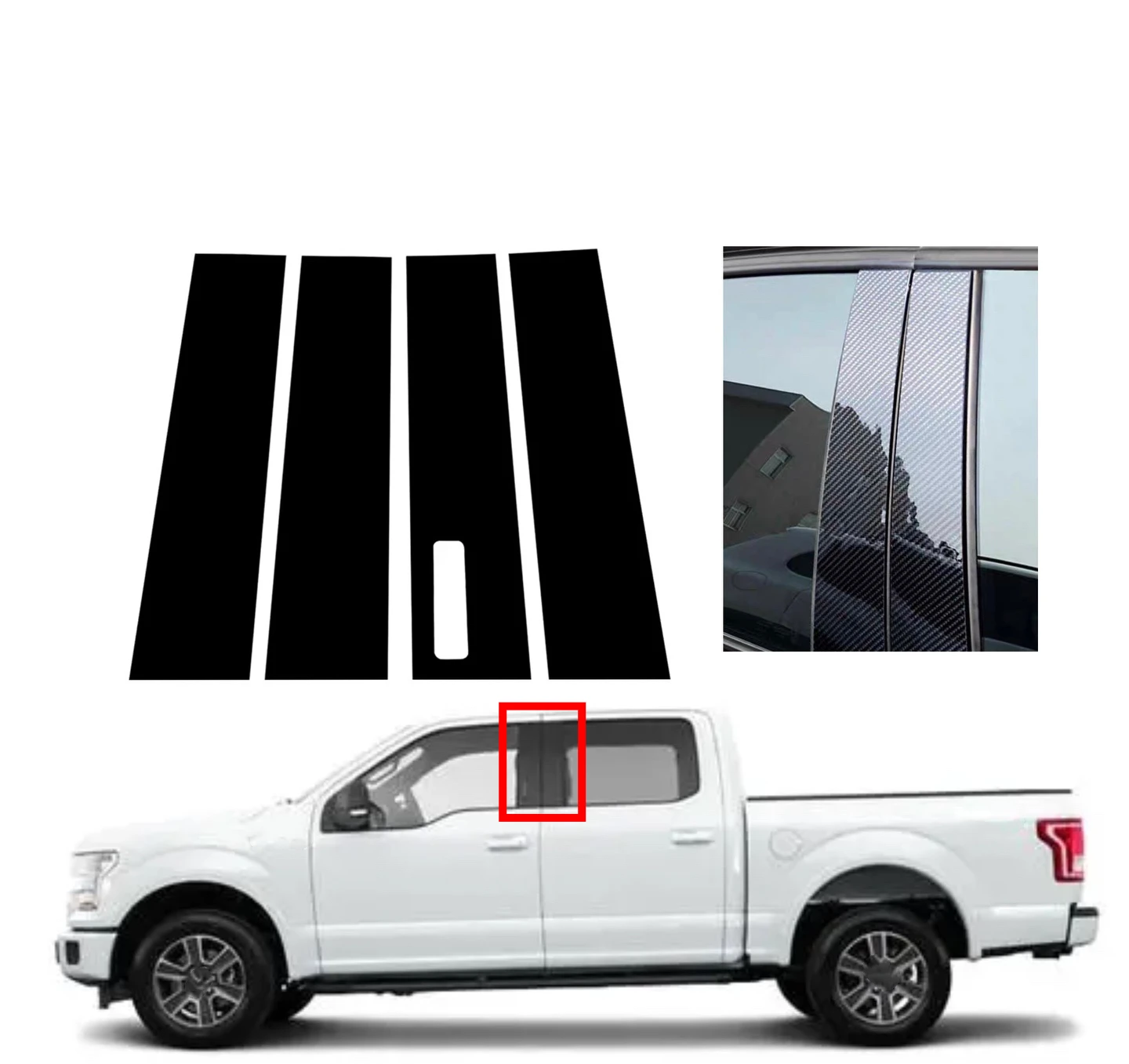 

Silvery Carbon Glossy Black Door Window Decal Pillar Posts Trim Cover Sticker Fit For Ford F-150 2015 2016 2017 2018 2019-2023