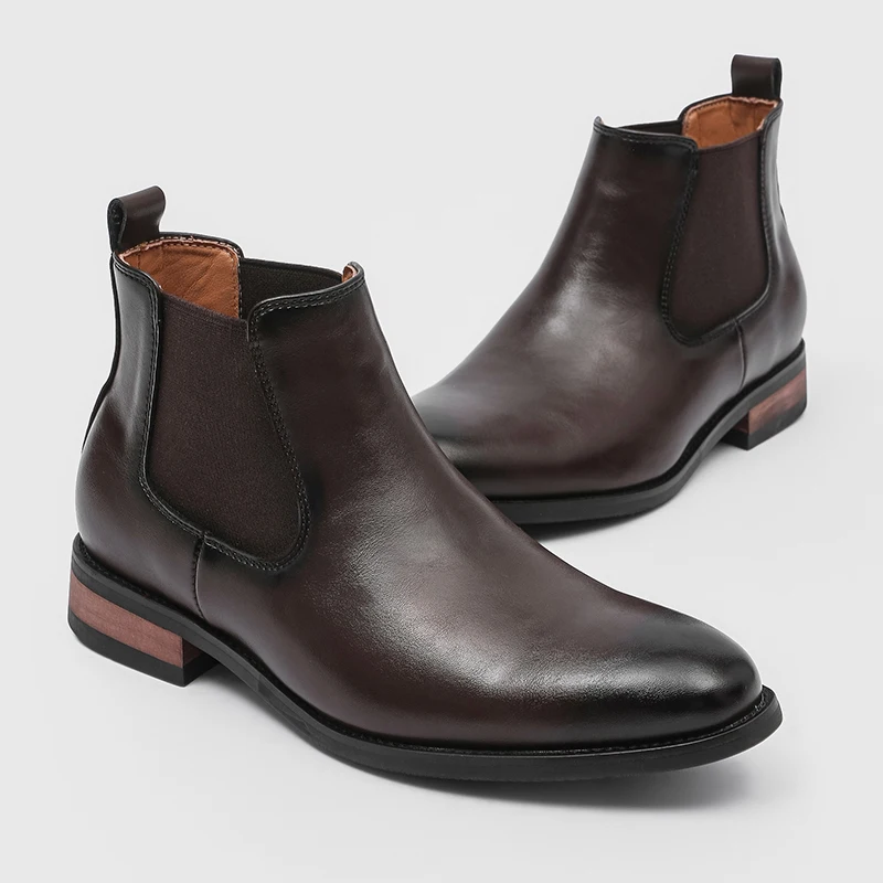 

Winter Men's Waterproof Leather Quality Suit Boots, Invisible Height-increasing Outdoor Street Style Men's Fashion Boots Simple