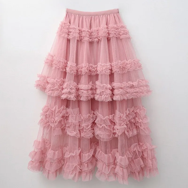 Womens puff Skirts Adult Gothic Punk Long Dress Korean-Style Minimalist Mesh Panel Layered Skirt Cake-Style Tiered Overlay