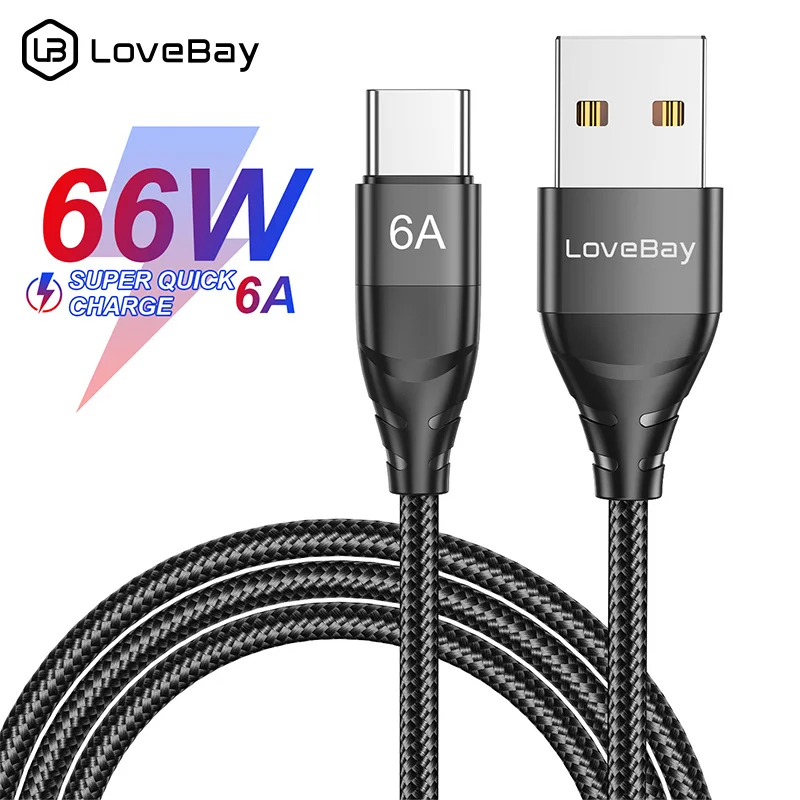 Lovebay PD USB Type C Fast Charge Cable 6A 66W USB Cable For iphone 15 Pro Max Xiaomi USB-C Data Cord For Huawei Xiaomi Samsung