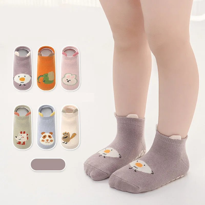 

6 Pairs Kids Non-Slip Socks Cute Cartoon Animal Pattern Childrens Boys Girls Floor Socks Comfortable for Toddler