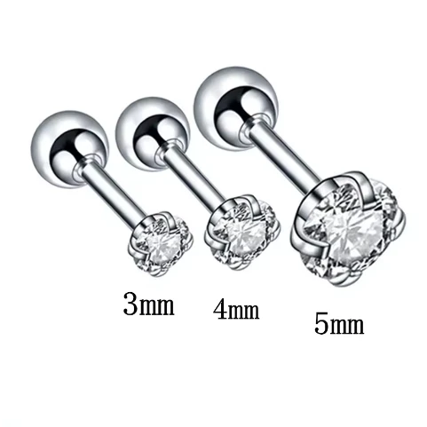 3 Paar klassische runde Zirkonia-Ohrstecker für Damen, Edelstahl-Damenknorpel, Tragus, Lappen, Daith-Piercing-Schmuck