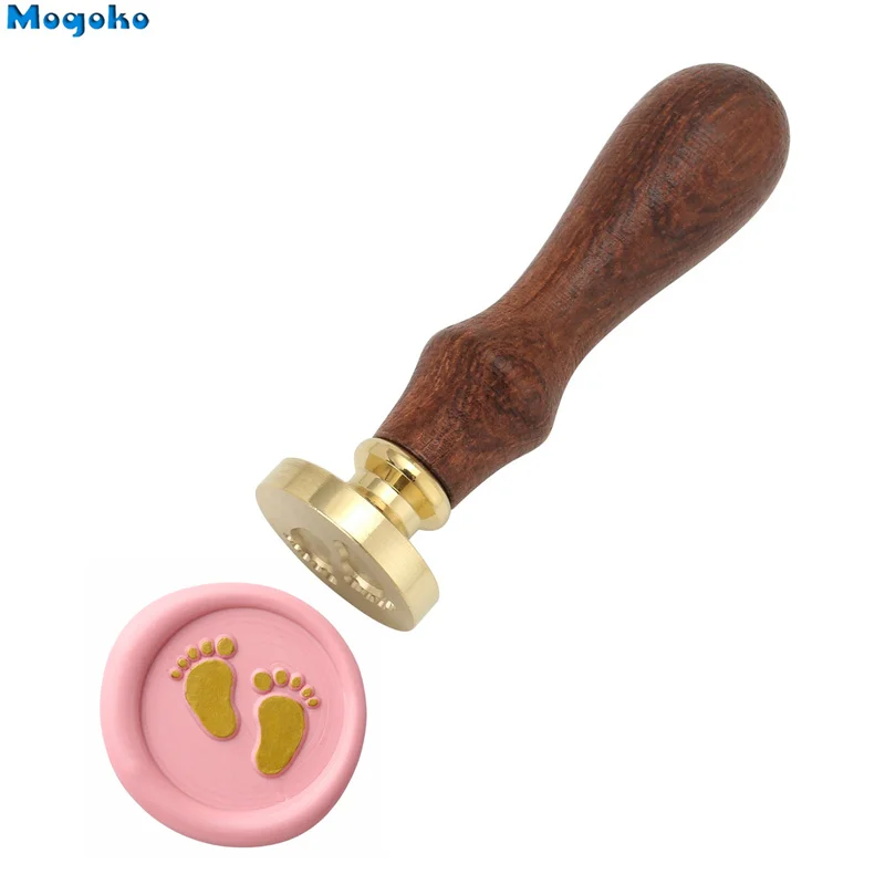 Mogoko Baby Feet Wax Seal Stamp Retro Wood Classic Baby Footprint Sealing Wax Stamp Baby Foot for Baby Shower Party Invitation