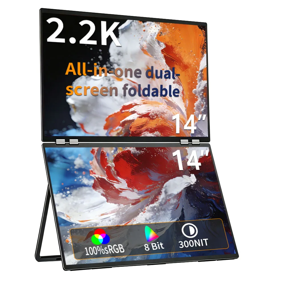 14-Inch Dual Portable Monitor 2.2K Stacked Displays USB-C HDMI Triple Laptop Screen Extender for Laptop PC Xbox Swicth