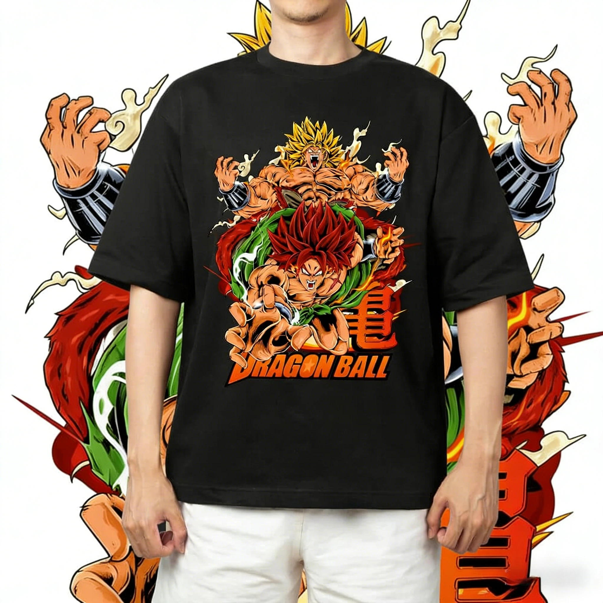 

2026 Summer Dragon Ball Oversized T-shirt High Quality 100% Cotton Broly Dual Forms Print Unisex Retro Y2K Tee for Adults Kids