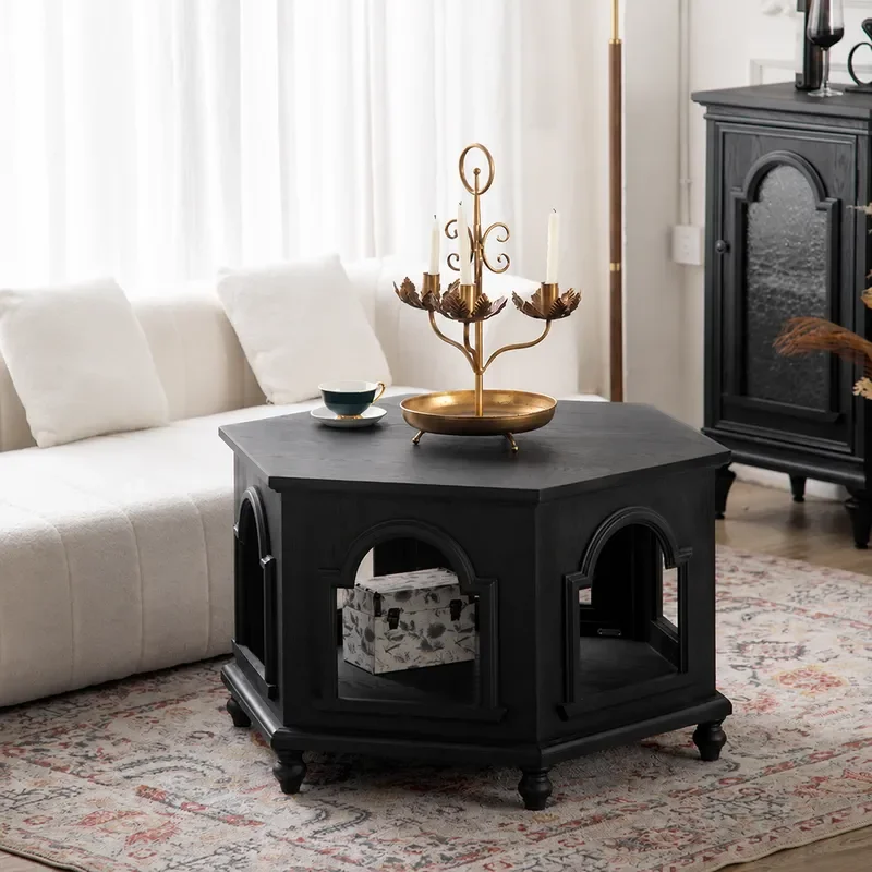 Palace Style Polygonal Solid Wood Coffee Table Small Apartment Homestay Afternoon Tea Hexagonal Side Table