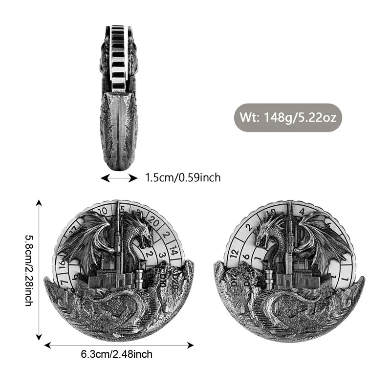 7-in-1 Drache und Schloss Fingerspitzenroulette DND Wheel Dice Spinner Tischplatte Rollenspiel Brettspielzubehör mit Aufbewahrungsbox