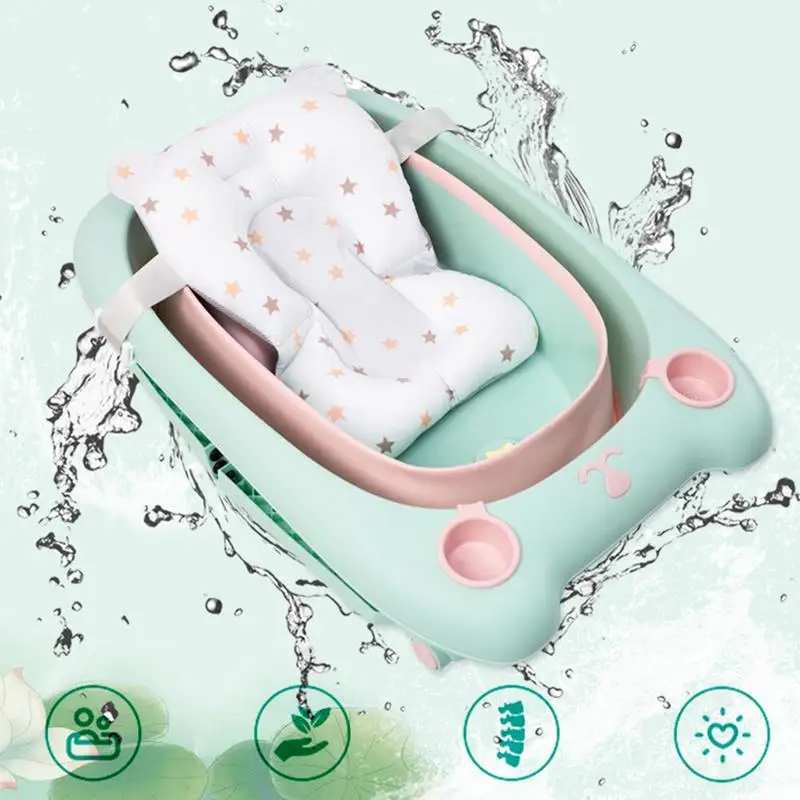 Baby Shower Bath Tub Pad Non-Slip Bathtub Seat Support Mat New born Safety Security Bath Support Cushion Foldable Soft Pillow