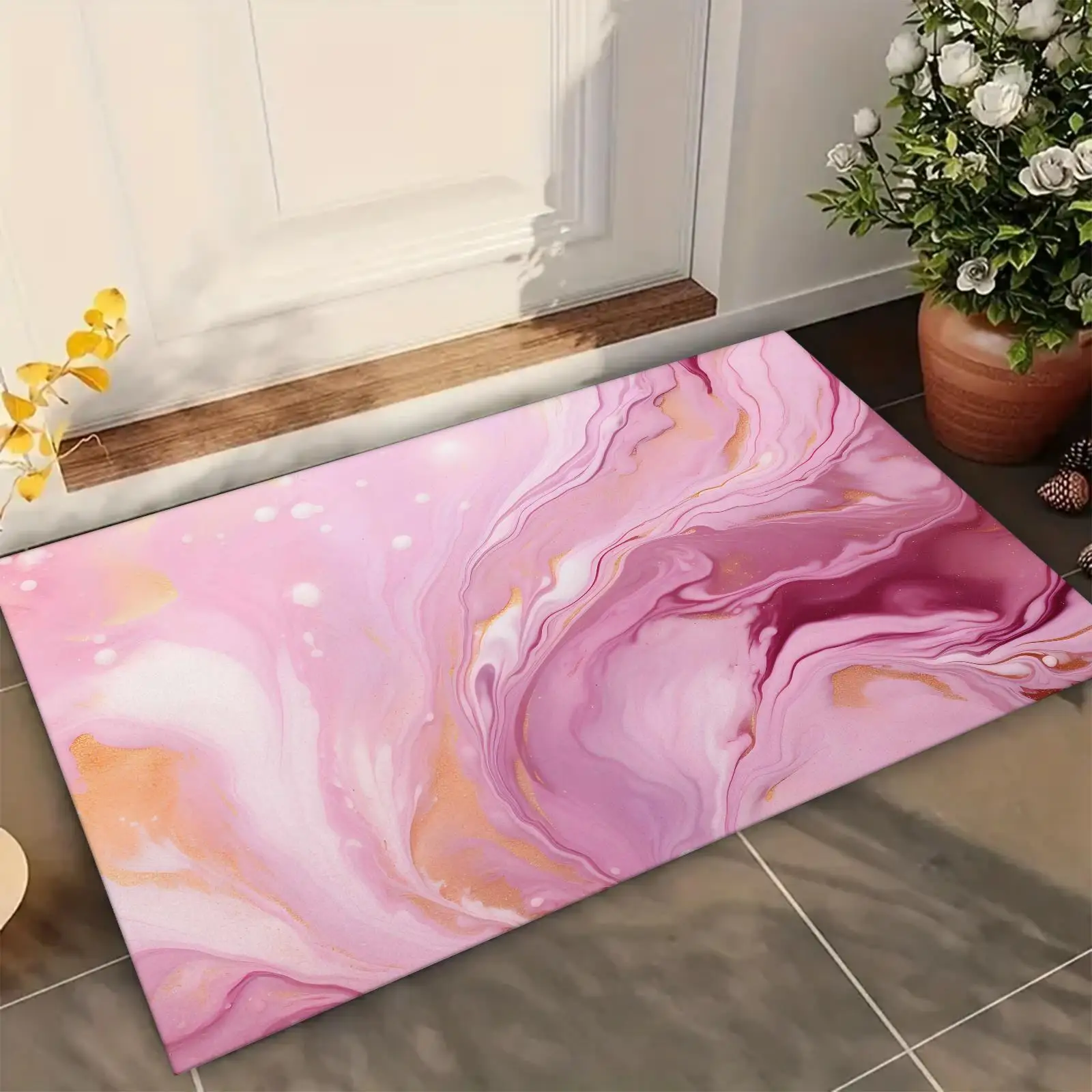 

VIKAMA Purple Ink - like Pattern Flannel Rug, Non - Slip, Quick - Drying, Fade - Proof, for Bathroom, Home Decor